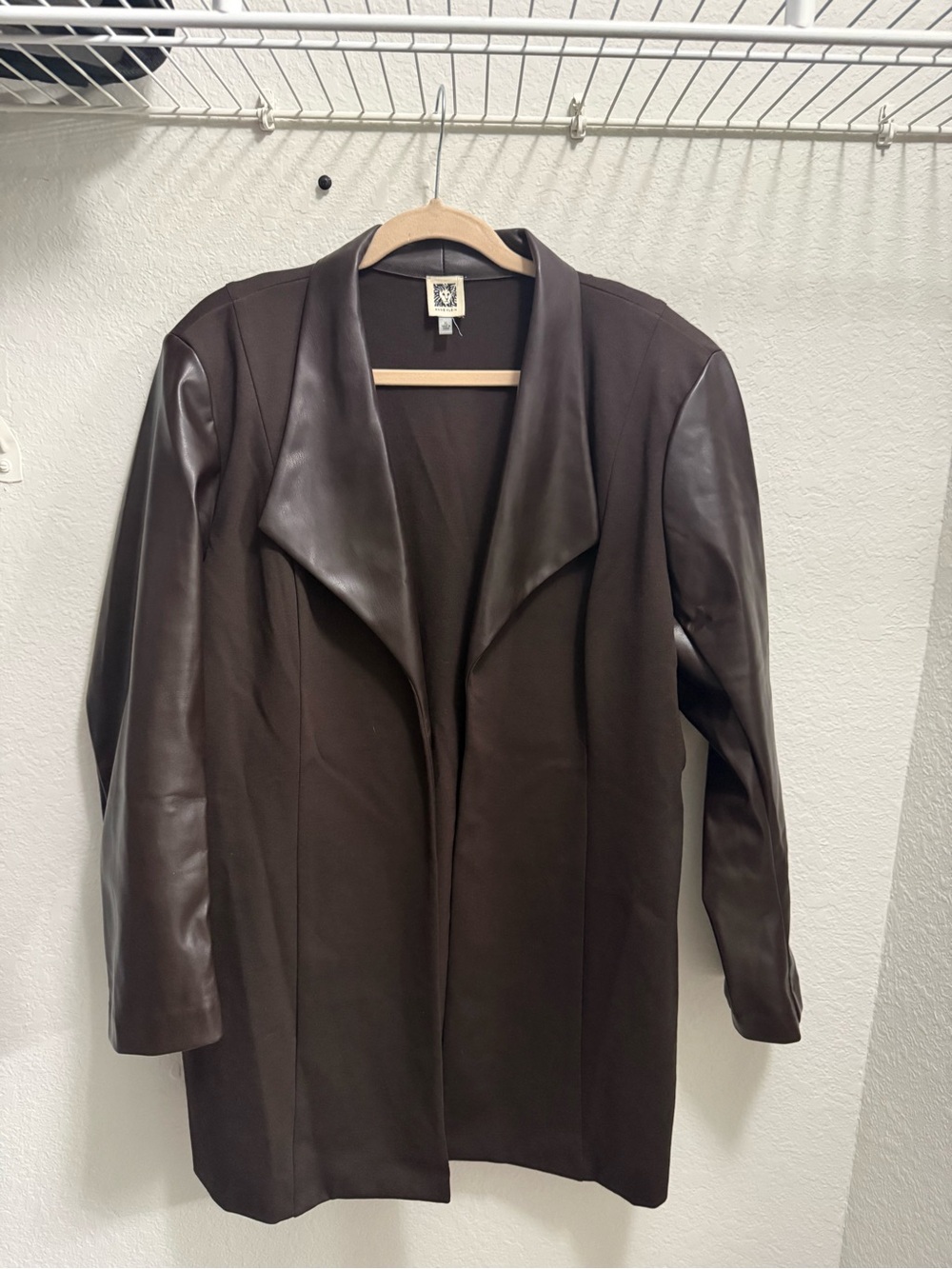 Anne Klein Dark Brown Faux Leather-Trim Jacket